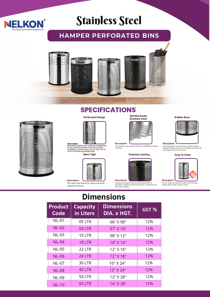 Open Top Steel Dustbin 8x12 - Application: Home Cleaning
