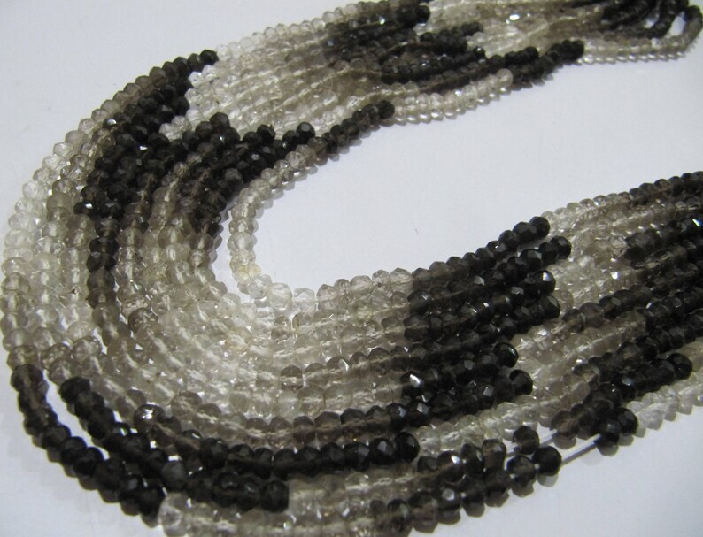 Natural Smoky Quartz Rondelle Shaded Faceted Beads