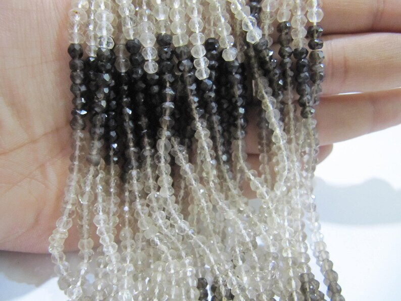 Natural Smoky Quartz Rondelle Shaded Faceted Beads