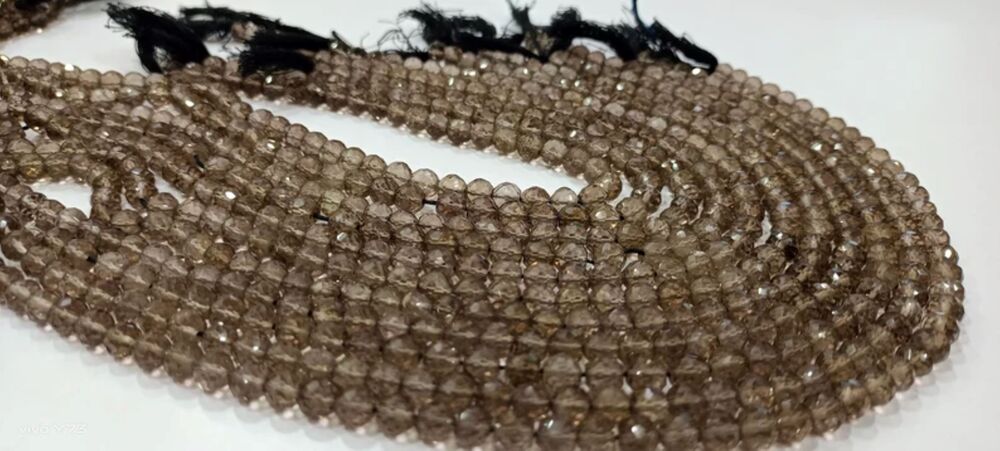 Natural Smoky Quartz Round Shape Briolette Faceted 5-6mm Beads
