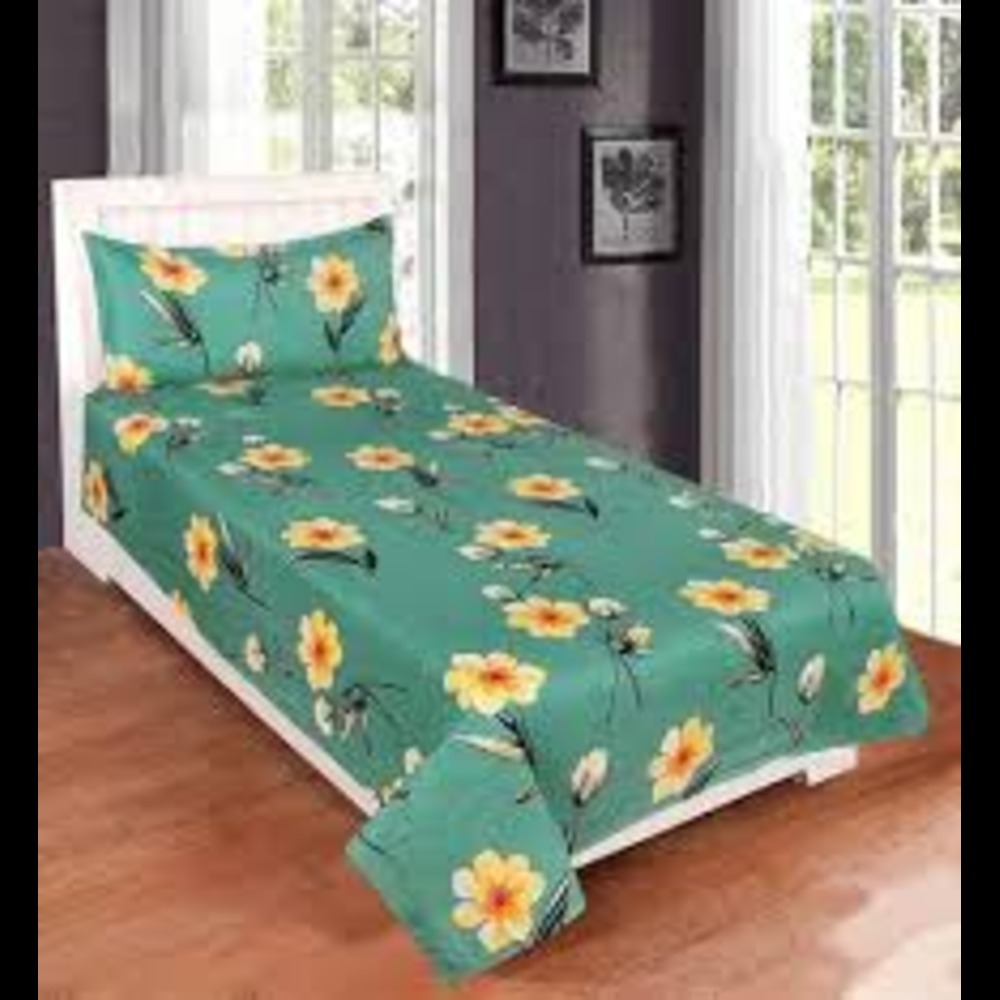 Glace Cotton Single Bedsheet - 80% Polyester, 20% Cotton, 60x90 Inch, Assorted Print, Washable, Twin Size, 2 Pillowcases, Plaid Pattern
