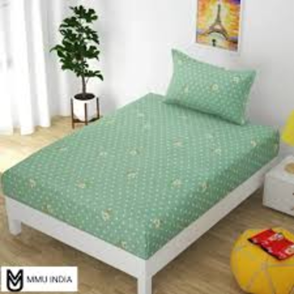 Glace Cotton Single Bedsheet - 80% Polyester, 20% Cotton, 60x90 Inch, Assorted Print, Washable, Twin Size, 2 Pillowcases, Plaid Pattern