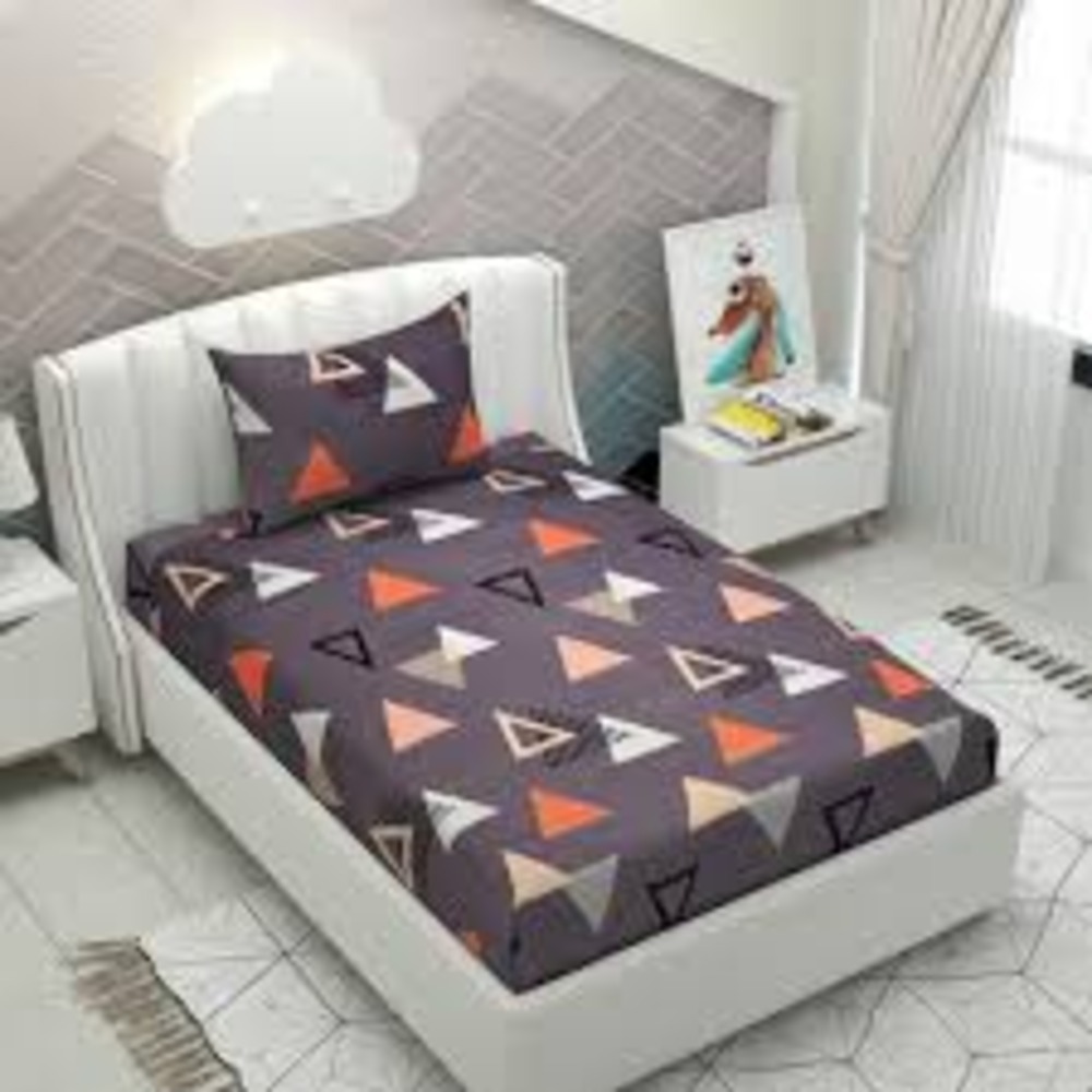 Glace Cotton Single Bedsheet - 80% Polyester, 20% Cotton, 60x90 Inch, Assorted Print, Washable, Twin Size, 2 Pillowcases, Plaid Pattern