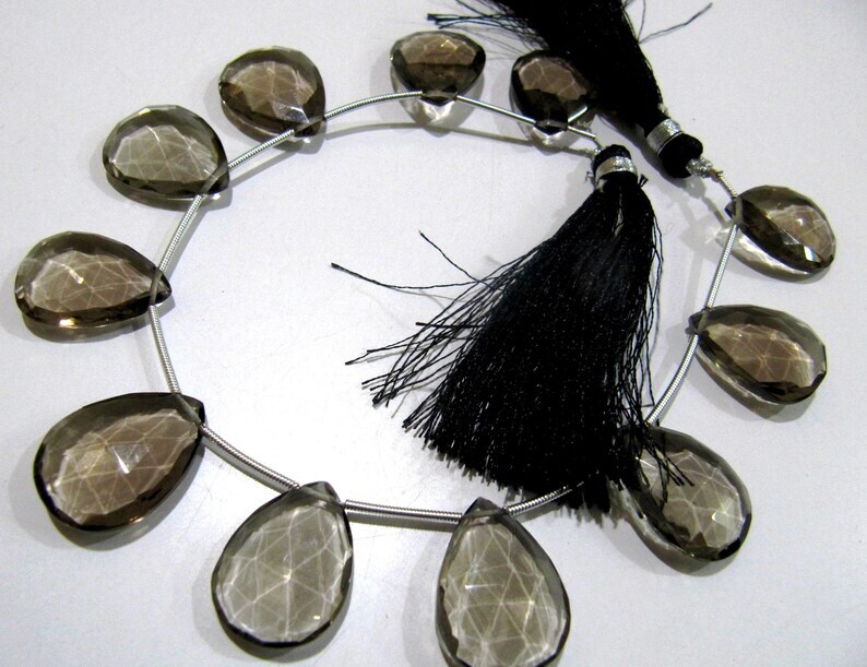 Natural Smoky Quartz Pear shape Briolette Faceted Beads 15x20 mm