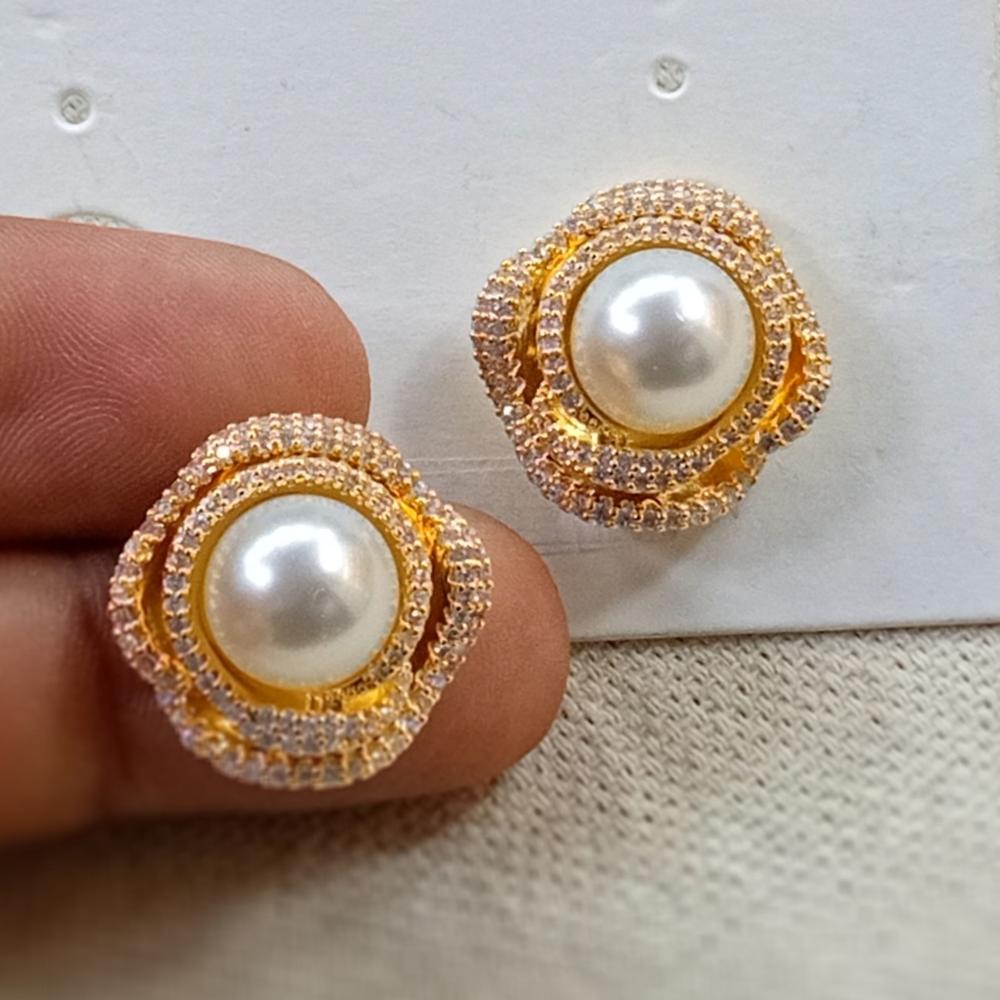 Costume Fashion Designer Stainless Steel Earrings - Stainless Steel, Free Size, Gold Color | Stud Earrings With Imitation Pearls For All Occasions
