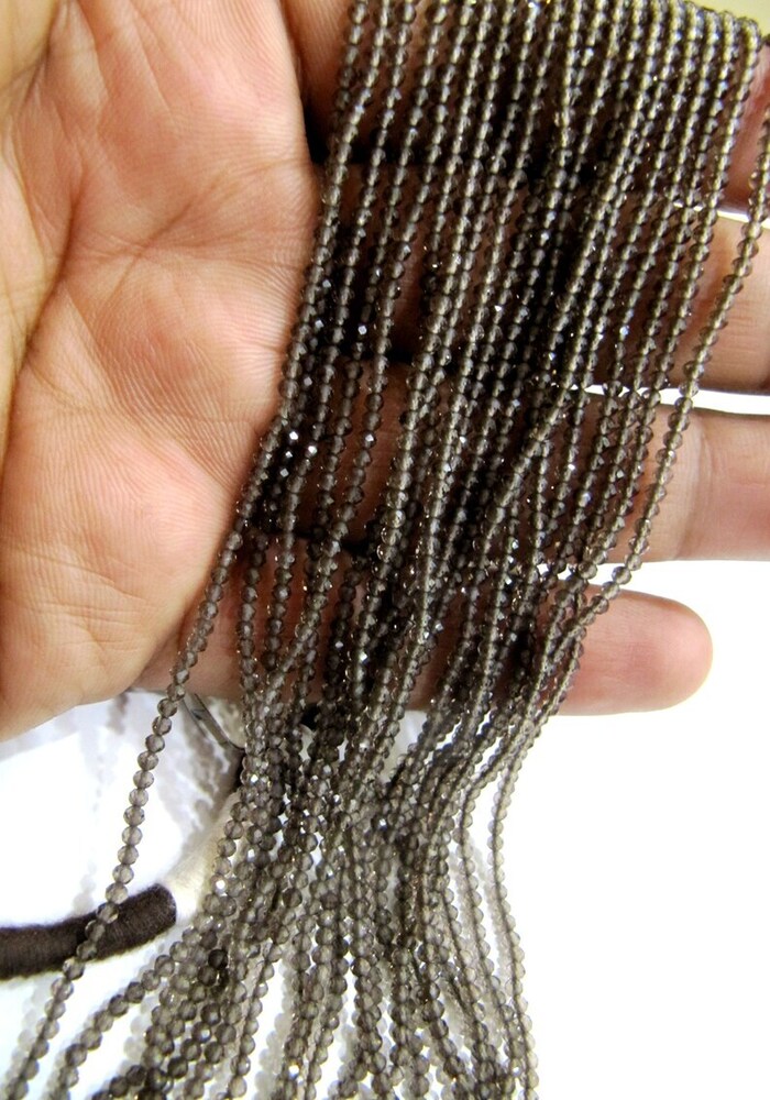 Natural Smoky Quartz 2 to 2.5mm Rondelle Micro faceted Gemstone Beads