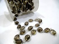 Smoky Quartz Oval Plain Smooth Beaded Rosary Chain Semi Precious Beads
