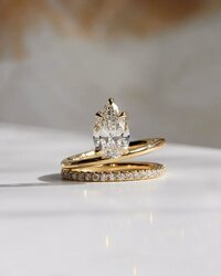 2.50 Ct Pear Cut Lab Grown Diamond Engagement Ring, Pave Set Diamond Wedding Ring - Color: Colorless