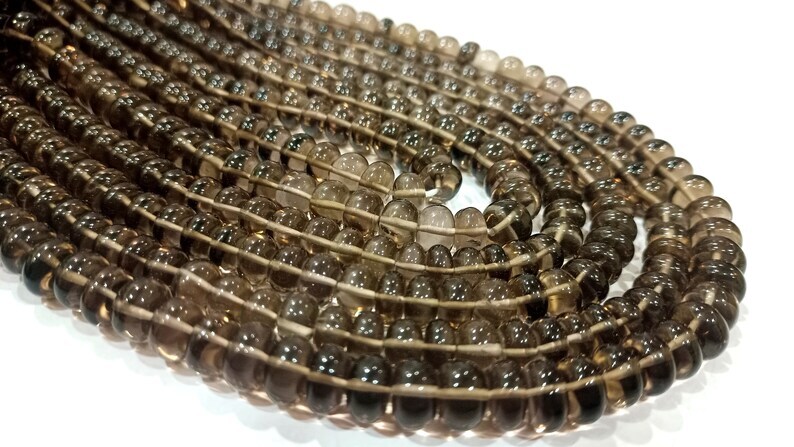 Natural Smoky Quartz Rondelle Plain Smooth 8mm Gemstone Beads