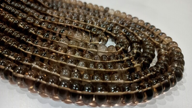 Natural Smoky Quartz Rondelle Plain Smooth 8mm Gemstone Beads