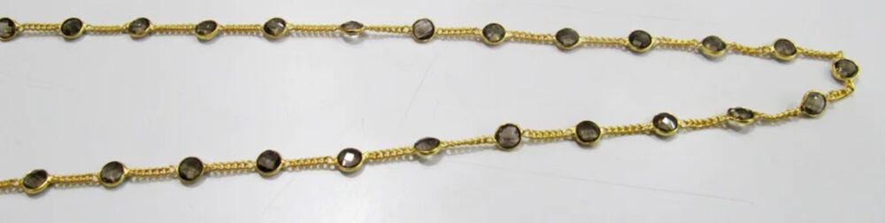 Natural Smoky Quartz Connector Chain, Genuine Smoky Quartz Briolette Coin Shape 7mm