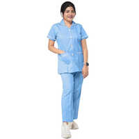 Hospital Female Nurse Uniform - Cotton Material, Size Large , Blue Color, Medium Sleeve Style, Washable For Easy Care