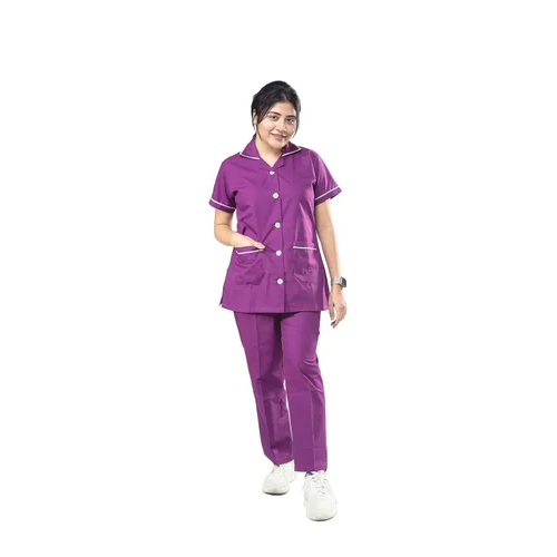 Hospital Female Nurse Uniform - Cotton Material, Size Large , Blue Color, Medium Sleeve Style, Washable For Easy Care
