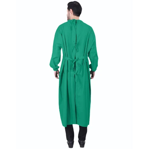 Hospital Overlapping Ot Gown - Cotton Material, Large Size, Green Color | Long Sleeves, Washable, Designed For Hospital Use