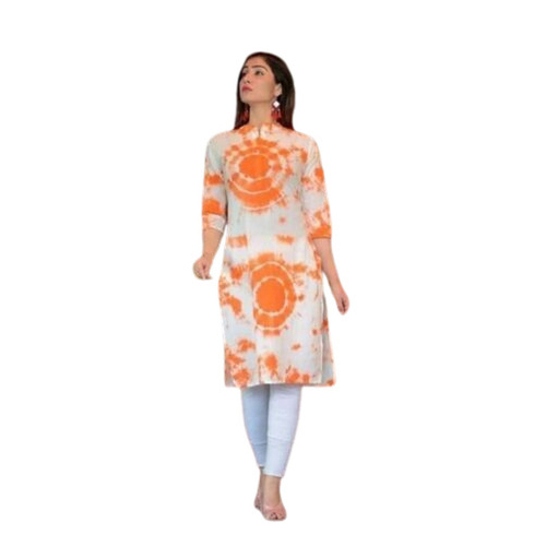 Ladies Cotton Designer Kurtis - Color: Orange & White