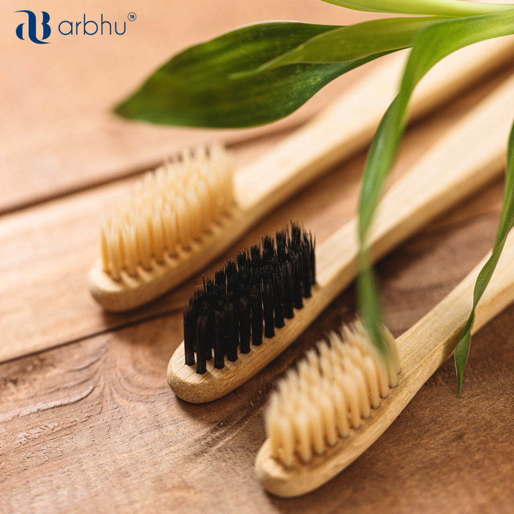 Bamboo Toothbrush - 185 Mm Size, Black Synthetic Bristles | Eco-friendly Design, C Curve Shape, Easy To Use