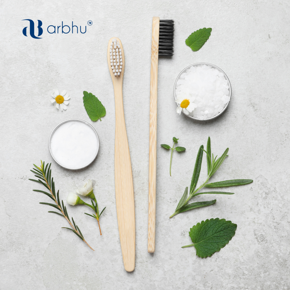 Bamboo Toothbrush - 185 Mm Size, Black Synthetic Bristles | Eco-friendly Design, C Curve Shape, Easy To Use