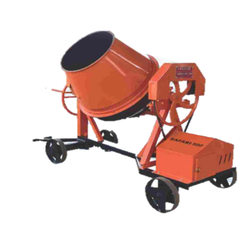 Orange Safari Concrete Mixer 500 M 1/2 Bag, Rubber wheel Crompton Motor w/o Hopper