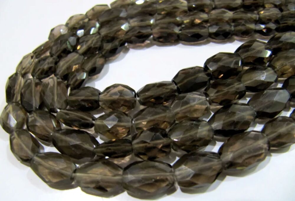 Natural Genuine Smoky Quartz Faceted Oval Mani Shape Briolette 8 to 10mm Beads