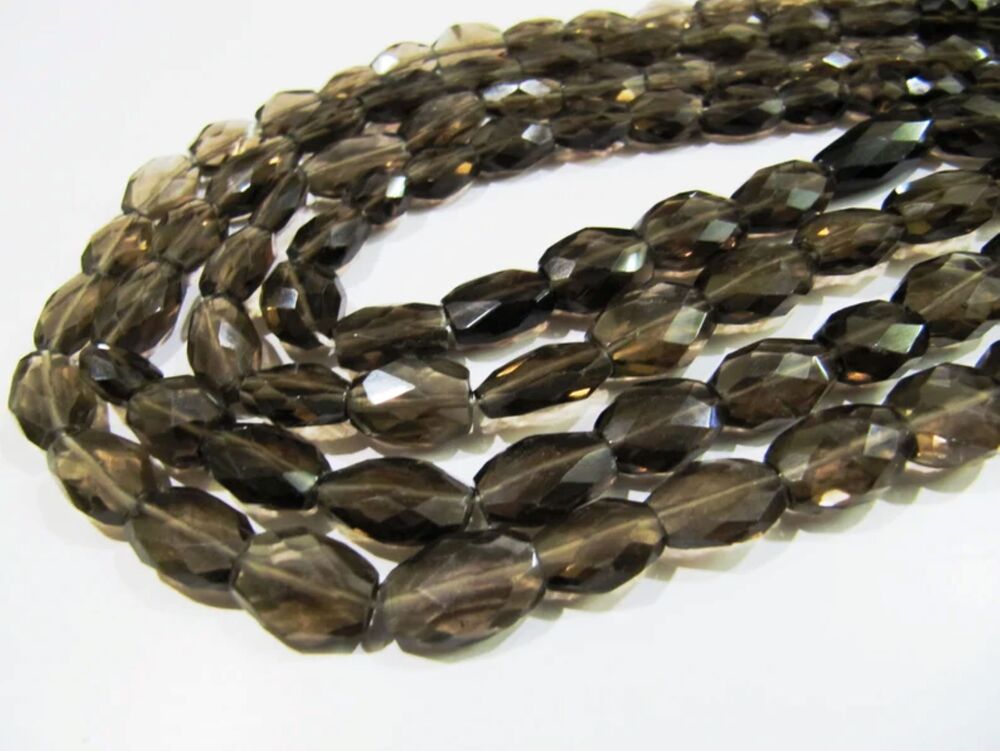 Natural Genuine Smoky Quartz Faceted Oval Mani Shape Briolette 8 to 10mm Beads
