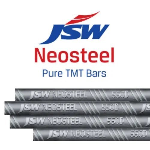 Jsw Neosteel Tmt Bar - Mild Steel, 6 Meter Length, 8mm-32mm Diameter, Black Finish, Grade Fe 500d, Polished For Superior Ductility And Bendability