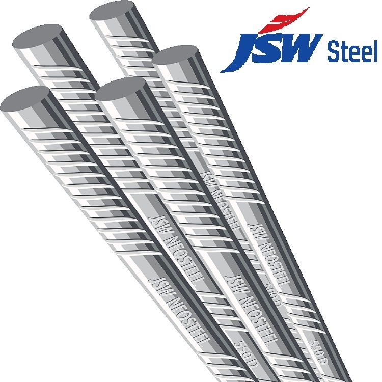 Jsw Neosteel Tmt Bar - Mild Steel, 6 Meter Length, 8mm-32mm Diameter, Black Finish, Grade Fe 500d, Polished For Superior Ductility And Bendability