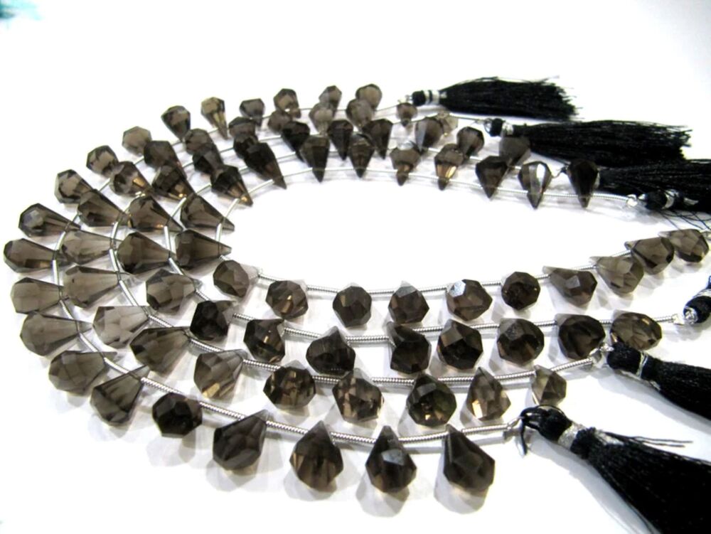 Natural Smoky Quartz Briolette Faceted Teardrop 6x10mm to 9x15mm Beads