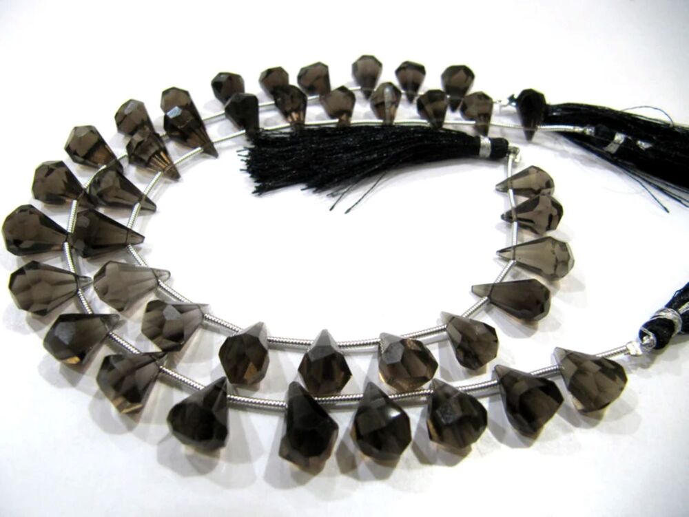 Natural Smoky Quartz Briolette Faceted Teardrop 6x10mm to 9x15mm Beads