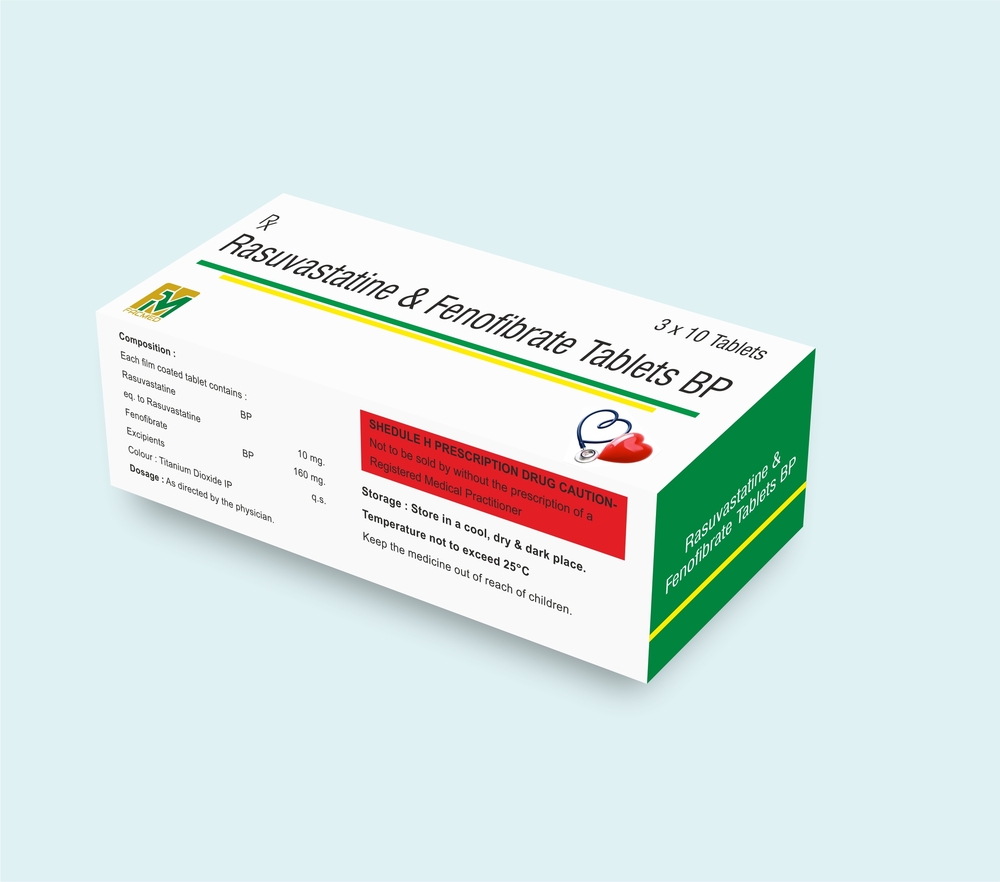 Rosuvastatin Calcium And Fenofibrate Tablets - 100 Tablets Per Box | Who-gmp Certified, Hygienically Packed, Balanced Composition, Highly Effective For Cholesterol Management