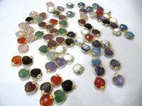 Natural Gemstone Heart Shape Center Loop Bezel Connectors Gold Plated 10mm