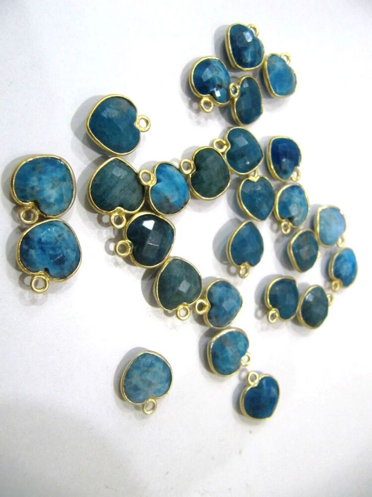 Natural Gemstone heart shape center loop Bezel Connectors Gold Plated 10mm