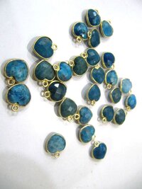 Natural Gemstone heart shape center loop Bezel Connectors Gold Plated 10mm