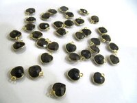 Natural Gemstone heart shape center loop Bezel Connectors Gold Plated 10mm