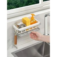 Kitchen And Bathroom Shelf - Plastic, 24x9x11 Inches | Two-tone Hanging Drain Rack With Retractable Design, Sponge Drain Tray, Efficient Drying Basket