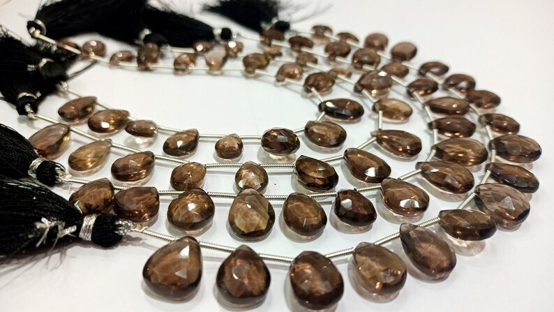 Natural Smoky Quartz Pear shape Briolette Faceted Beads 9x12 to 10x14 mm Beads