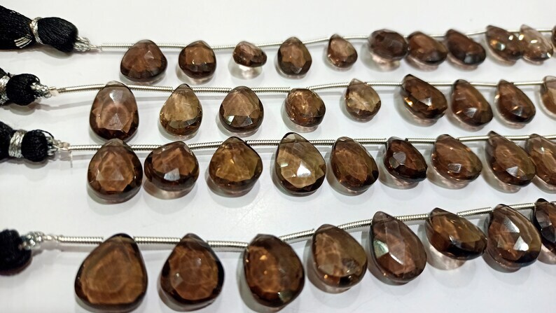 Natural Smoky Quartz Pear shape Briolette Faceted Beads 9x12 to 10x14 mm Beads