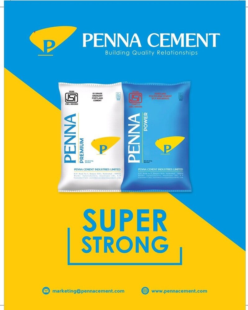 Penna Cement - 50 Kg Sack Bag, Grey Common Cement, Opc 53/43 Grade & Ppc Grade, Natural Fine Sand, Low Drying Shrinkage, High Early Strength