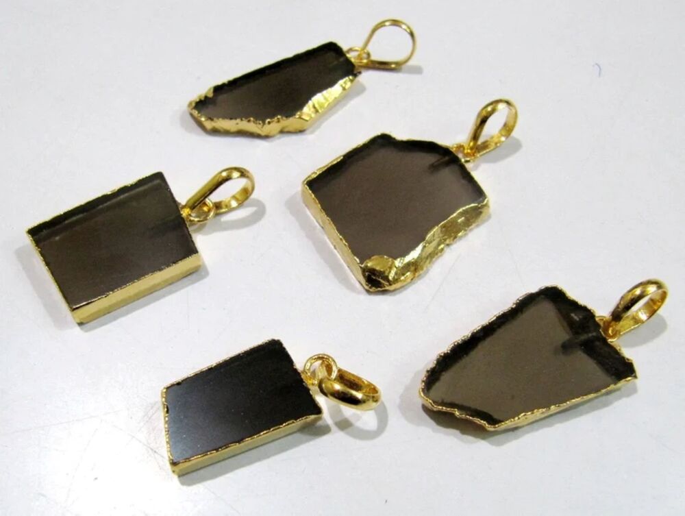 2 Pcs Set-Natural Smoky Quartz Slice Pendan