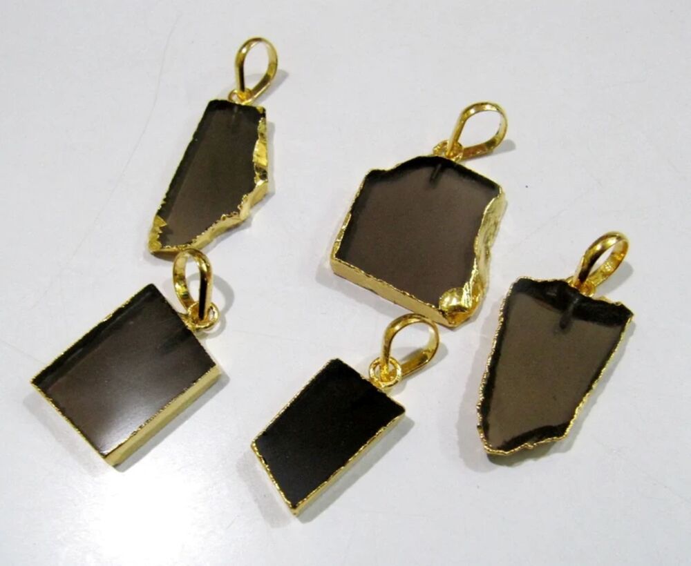 2 Pcs Set-Natural Smoky Quartz Slice Pendan