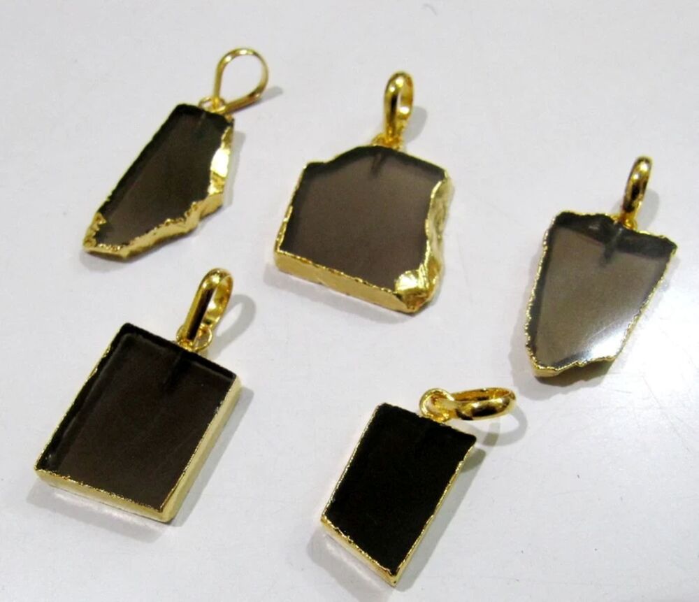 2 Pcs Set-Natural Smoky Quartz Slice Pendan