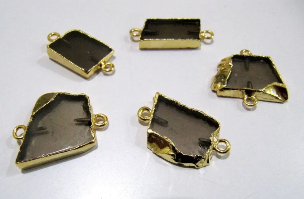 2Pc.- Natural Smoky Quartz Slice Connector