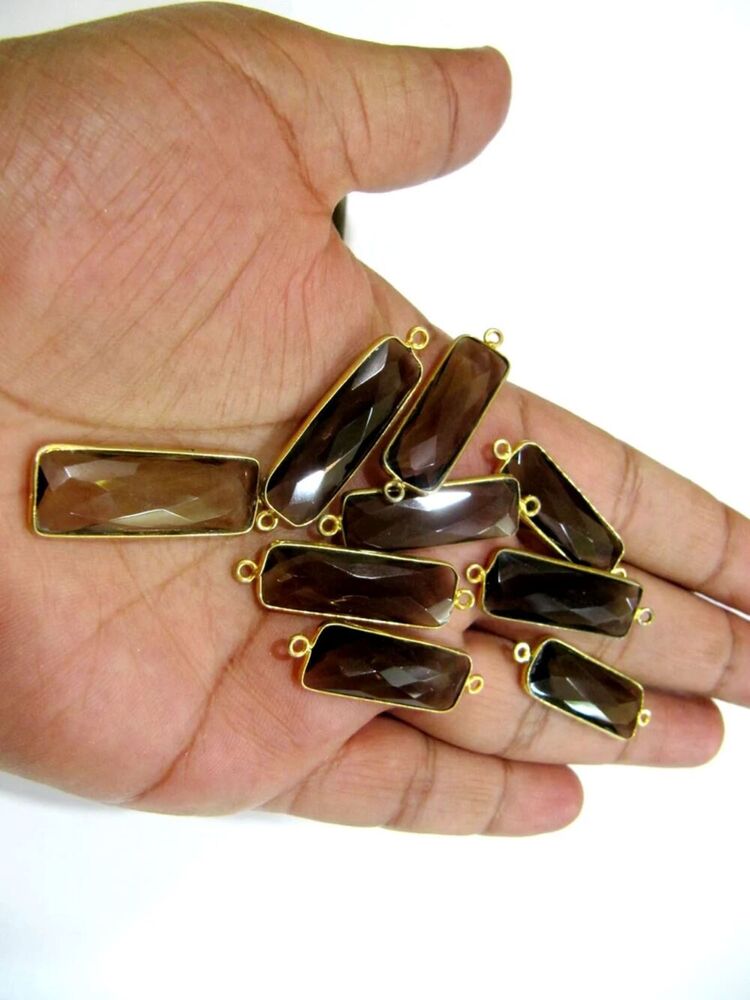 2 Pcs Set-Natural Smoky Quartz Baguette Shape 10X30mm