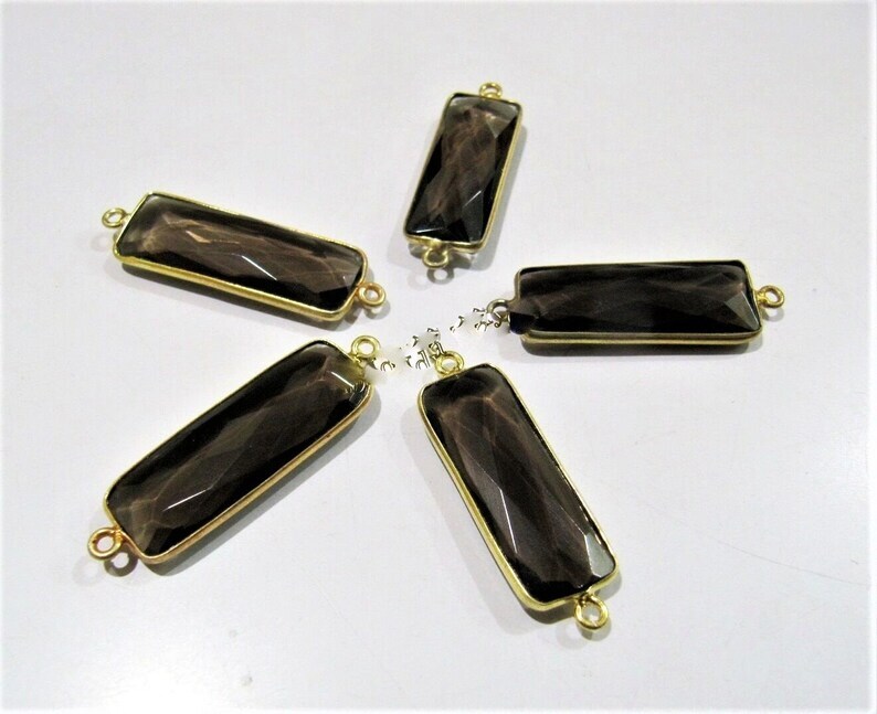 2 Pcs Set-Natural Smoky Quartz Baguette Shape 10X30mm
