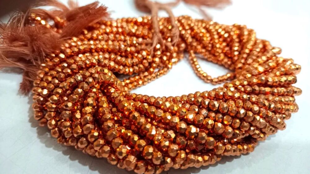 Natural Copper Pyrite Rondelle Faceted Beads 3-4mm