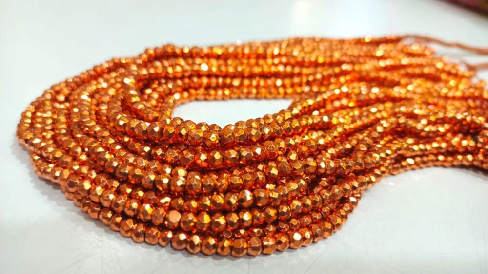 Natural Copper Pyrite Rondelle Faceted Beads 3-4mm