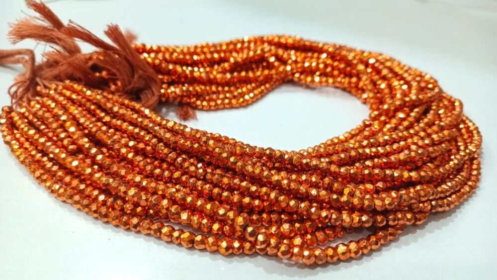 Natural Copper Pyrite Rondelle Faceted Beads 3-4mm