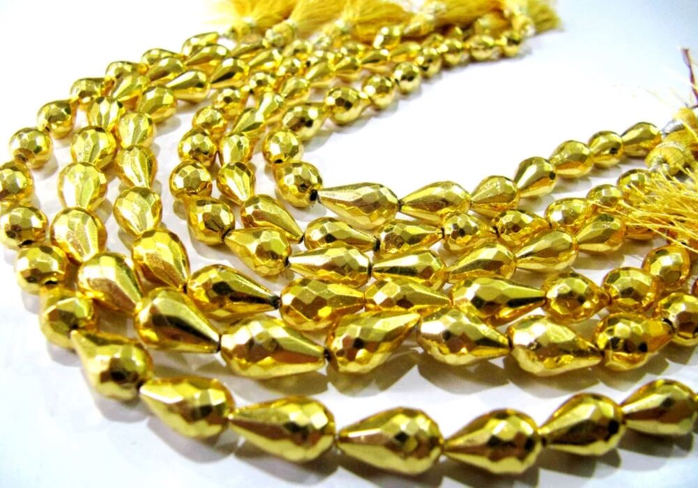 Natural Golden Pyrite Straight Drilled Briolette Tear drop shape Beads 8x13mm
