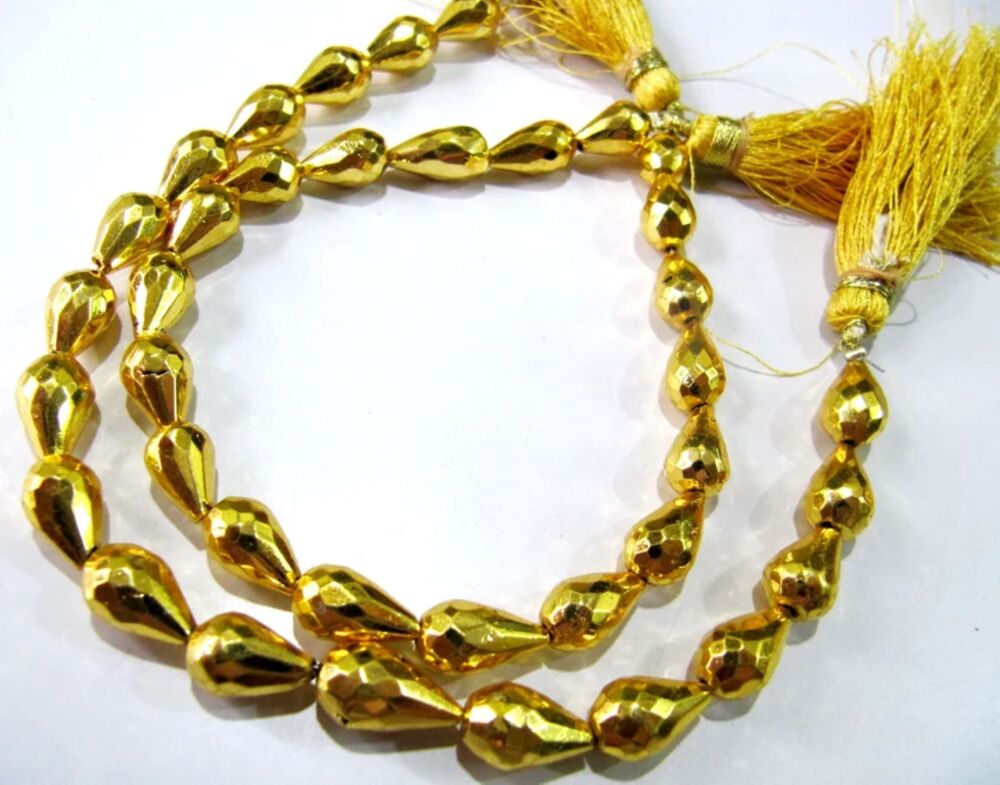 Natural Golden Pyrite Straight Drilled Briolette Tear drop shape Beads 8x13mm