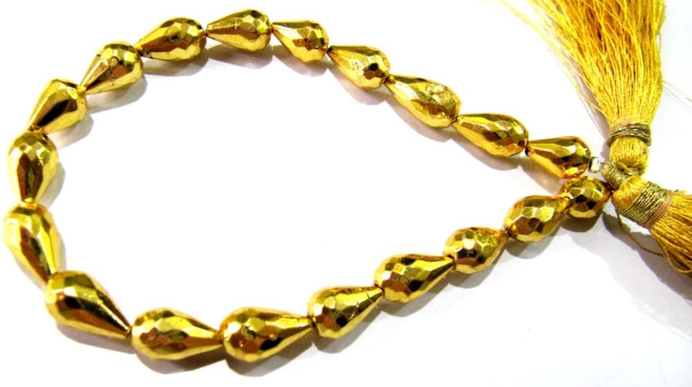 Natural Golden Pyrite Straight Drilled Briolette Tear drop shape Beads 8x13mm