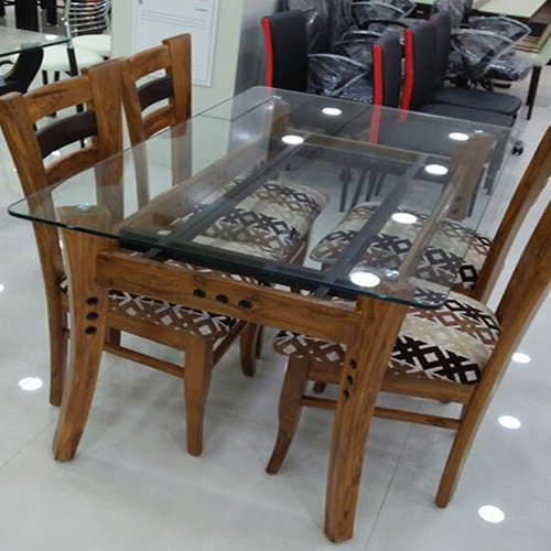 Glass Top 4 Seater Dinning Table Set - Color: As Per Requirement